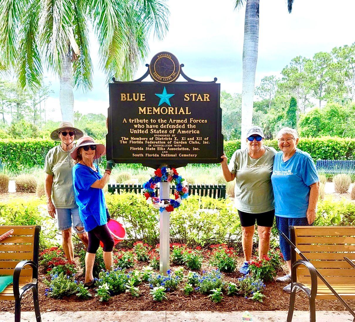 Boynton Beach Garden Club members at the Blue Star Memorial Marker, South Florida National Cemetery